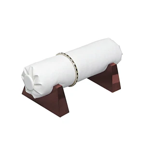 Ekspozytor do bransolet ekoskóra biały z wykończeniem drewnianym