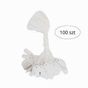 Białe metki jubilerskie zaokąglone na sznurku 100szt.