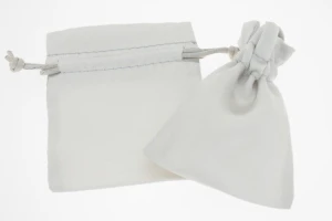Silver satin jewelry pouch small 9x7.5 cm
